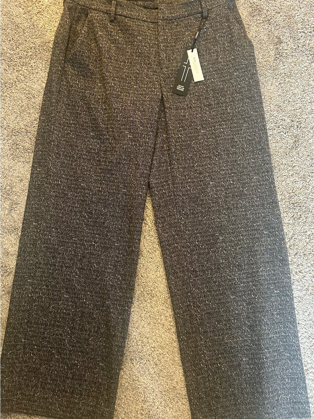 Liverpool Wide-Leg Tweed Pants in Charcoal Gray